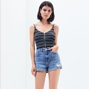 Kendall & Kylie Striped O-Ring Zip Front Cami Top